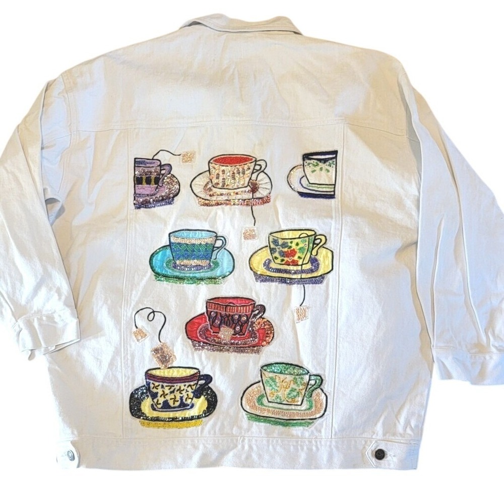 Cedars Womens L 198O's Vintage White Denim Jean Jacket STAINS Needs Cleaning - Picture 6 of 14